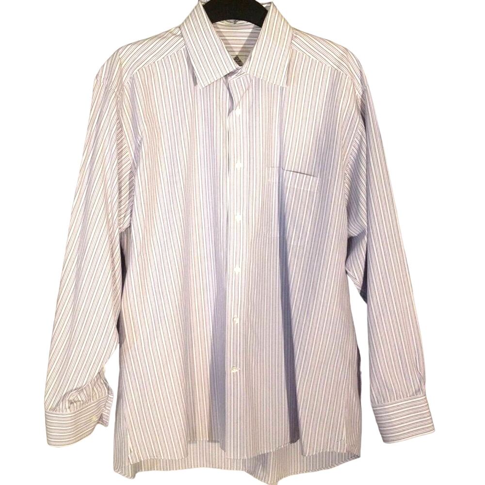 Lorenzo Uomo Button Down Shirt Striped Long Sleeve Dress Shirt 16 1/2 White
